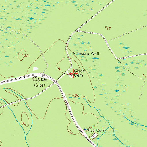 Topographic Map of Clyde Cemetery, GA