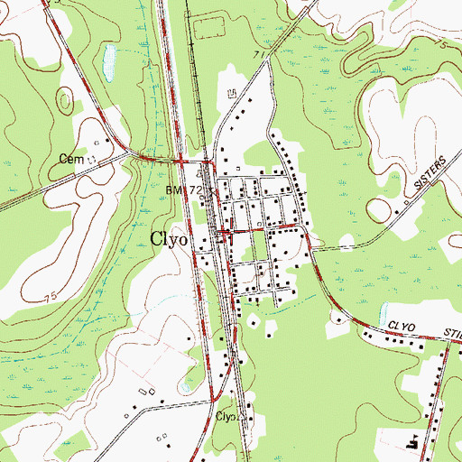 Topographic Map of Clyo, GA