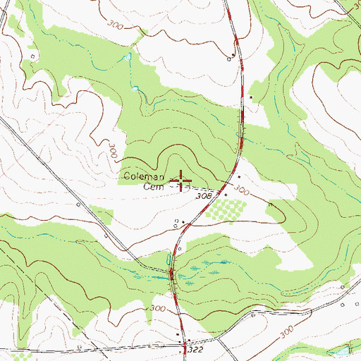 Topographic Map of Coleman Cemetery, GA