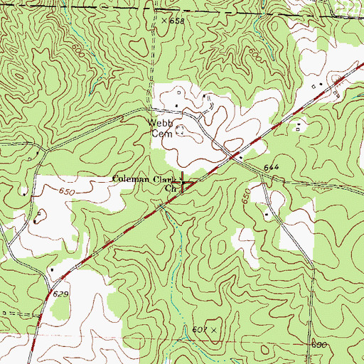 Topographic Map of Coleman Clerk Church, GA