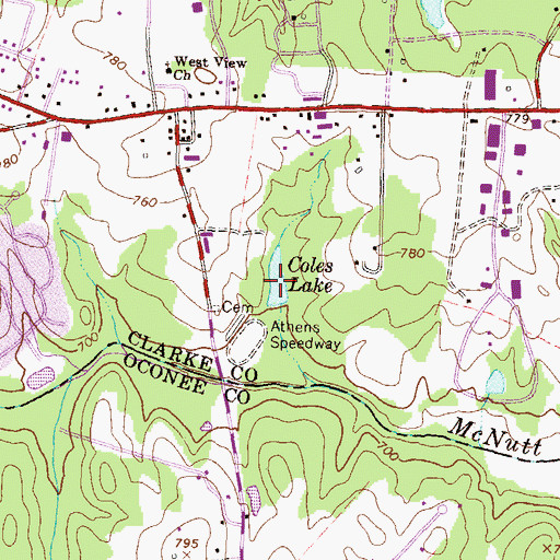 Topographic Map of Coles Lake, GA