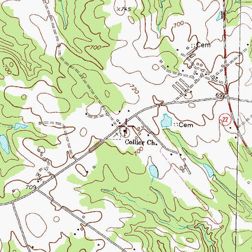 Topographic Map of Collier Church, GA