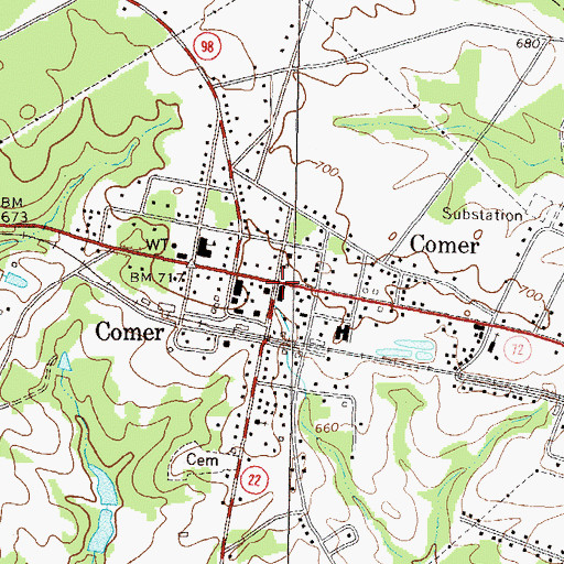 Topographic Map of Comer, GA