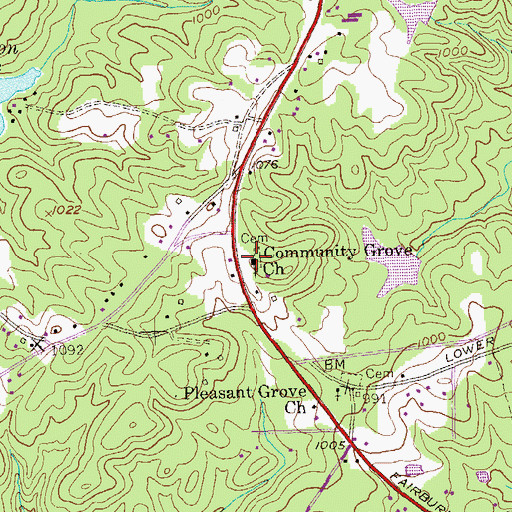 Topographic Map of Community Grove Church, GA