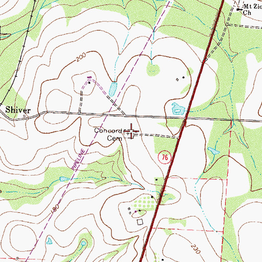 Topographic Map of Concord Cemetery, GA