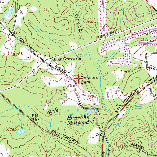 Topographic Map of Concord Cemetery, GA