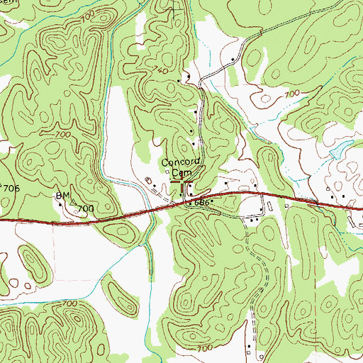 Topographic Map of Concord Cemetery, GA