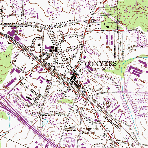 Topographic Map of Conyers, GA