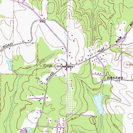 Topographic Map of Cook Family Cemetery, GA