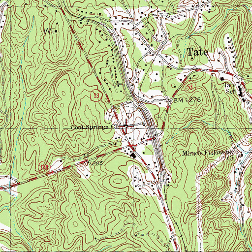 Topographic Map of Cool Springs Church, GA