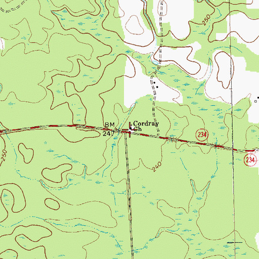 Topographic Map of Cordray Church, GA