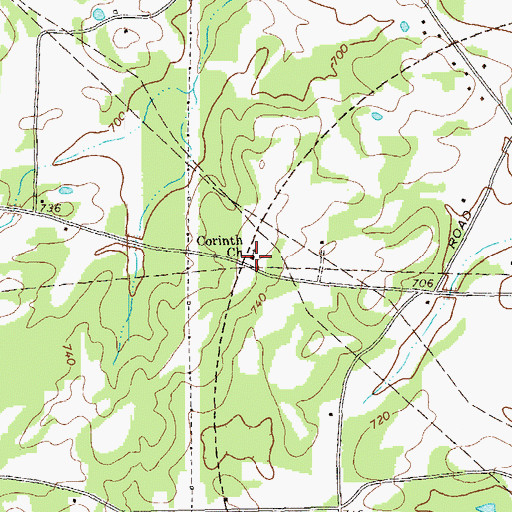Topographic Map of Corinth Church, GA