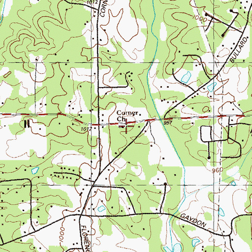 Topographic Map of Corner Church, GA