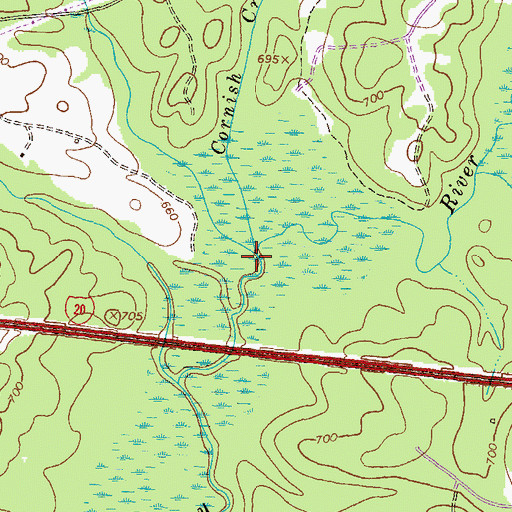 Topographic Map of Cornish Creek, GA