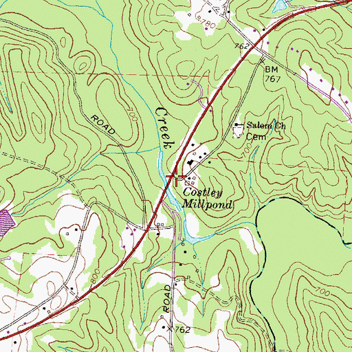 Topographic Map of Costley Millpond, GA
