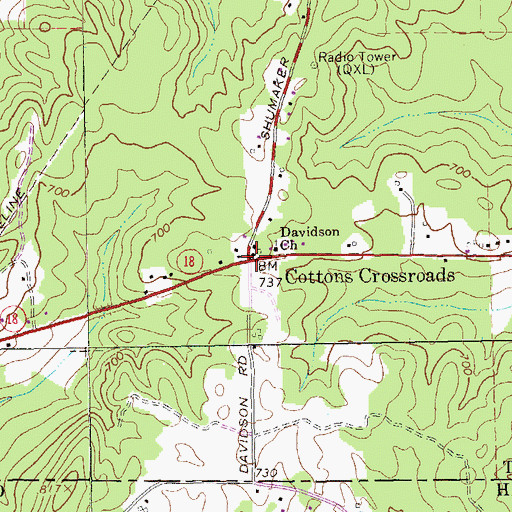 Topographic Map of Cottons Crossroads, GA