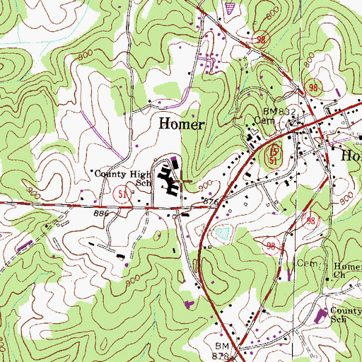Topographic Map of County High School, GA