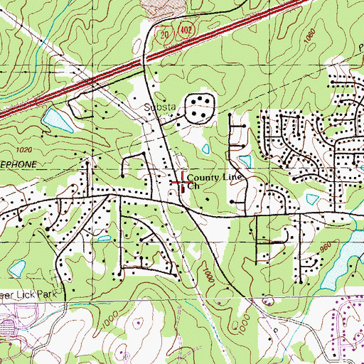 Topographic Map of County Line Church, GA