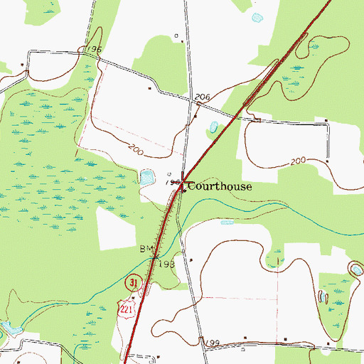 Topographic Map of Courthouse, GA
