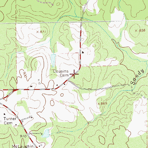 Topographic Map of Cousins Cemetery, GA