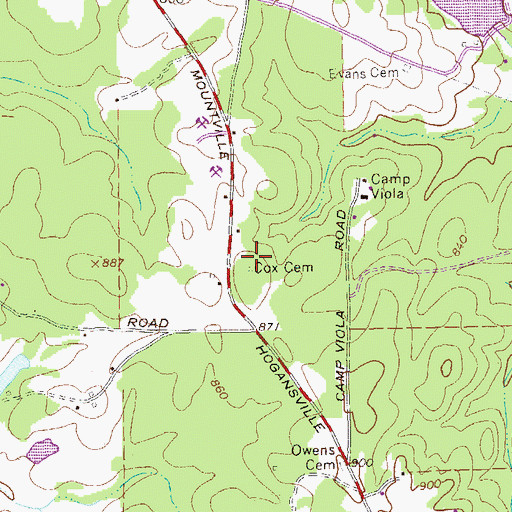 Topographic Map of Cox Cemetery, GA