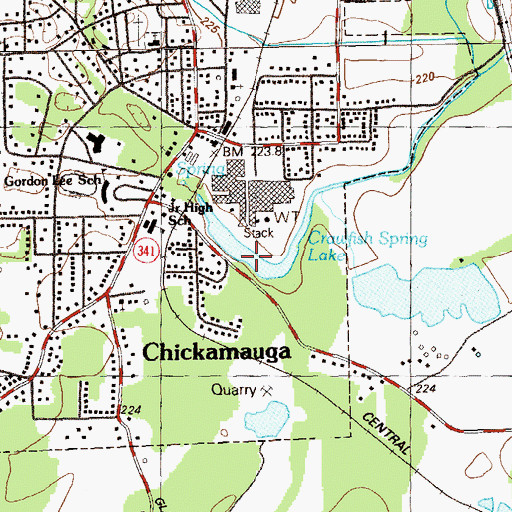 Topographic Map of Crawfish Spring Lake, GA