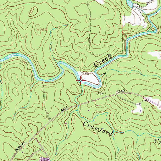 Topographic Map of Crawford Creek, GA