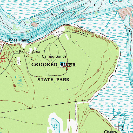 Topographic Map of Crooked River State Park, GA