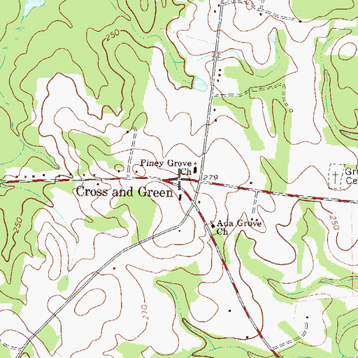 Topographic Map of Cross and Green, GA