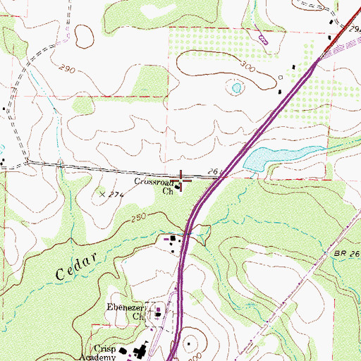 Topographic Map of Crossroad Church, GA