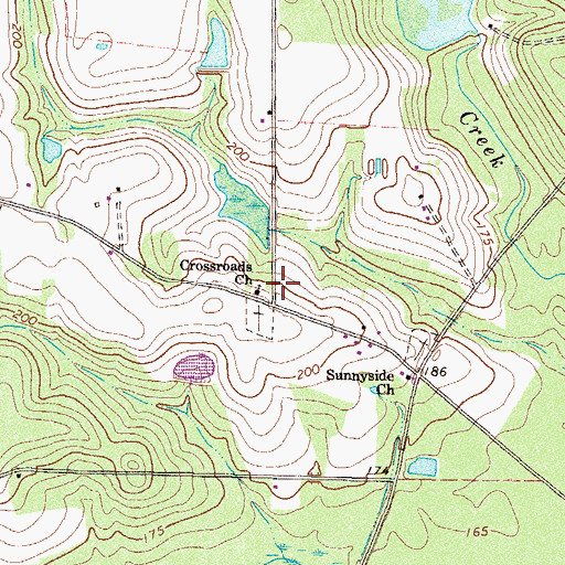 Topographic Map of Crossroads Church, GA