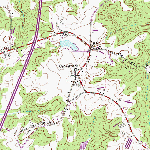 Topographic Map of Crossroads Church, GA