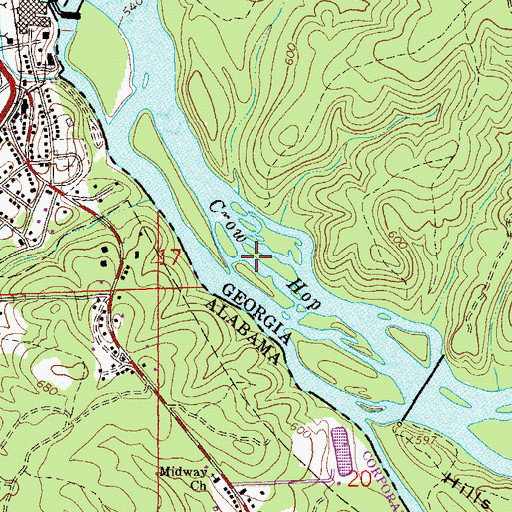 Topographic Map of Crow Hop, GA