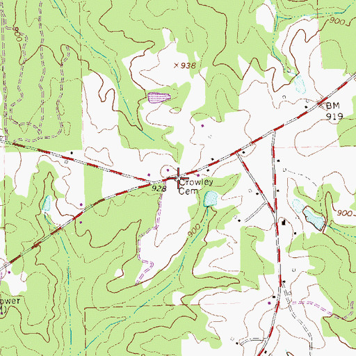 Topographic Map of Crowley Cemetery, GA