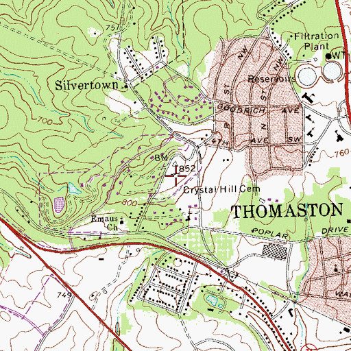 Topographic Map of Crystal Hill Cemetery, GA