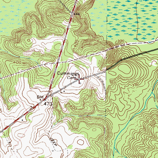 Topographic Map of Cummings Cemetery, GA