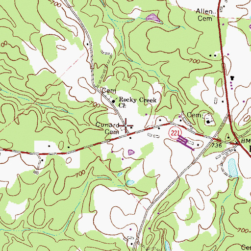 Topographic Map of Cunard Cemetery, GA