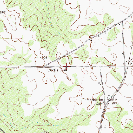 Topographic Map of Curtis Cemetery, GA