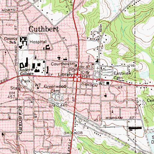 Topographic Map of Cuthbert, GA
