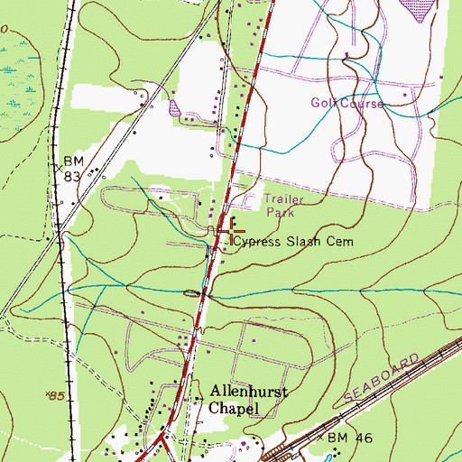 Topographic Map of Cypress Slash Cemetery, GA