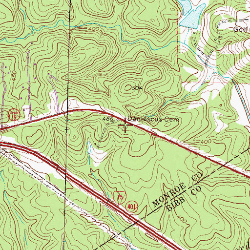 Topographic Map of Damascus Cemetery, GA