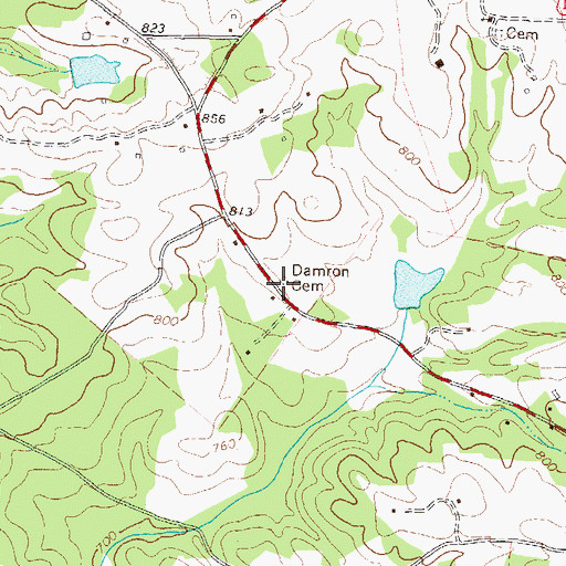 Topographic Map of Damron Cemetery, GA