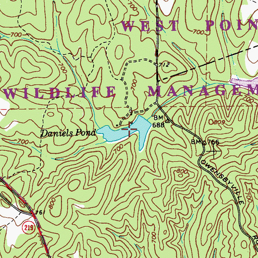 Topographic Map of Daniels Pond, GA