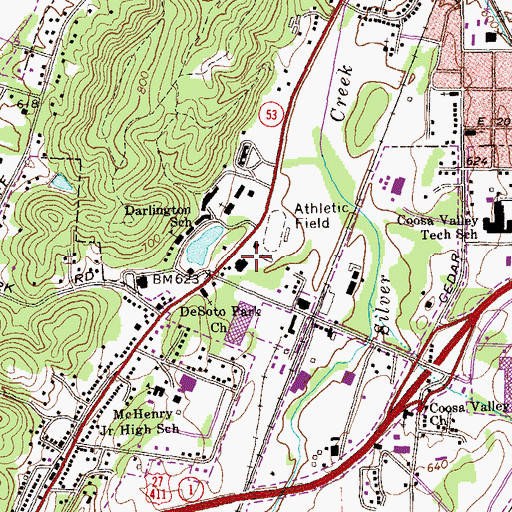Topographic Map of Darlington School, GA