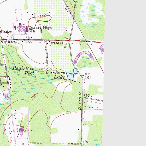 Topographic Map of Dashers Lake, GA