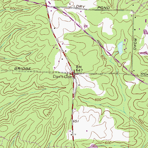 Topographic Map of Davis Cemetery, GA