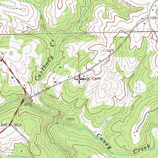 Topographic Map of Davis Cemetery, GA
