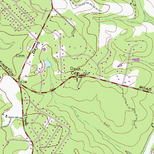 Topographic Map of Davis Cemetery, GA