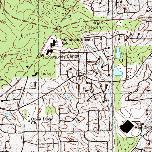 Topographic Map of Davis Cemetery, GA