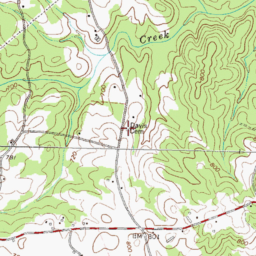 Topographic Map of Davis Cemetery, GA